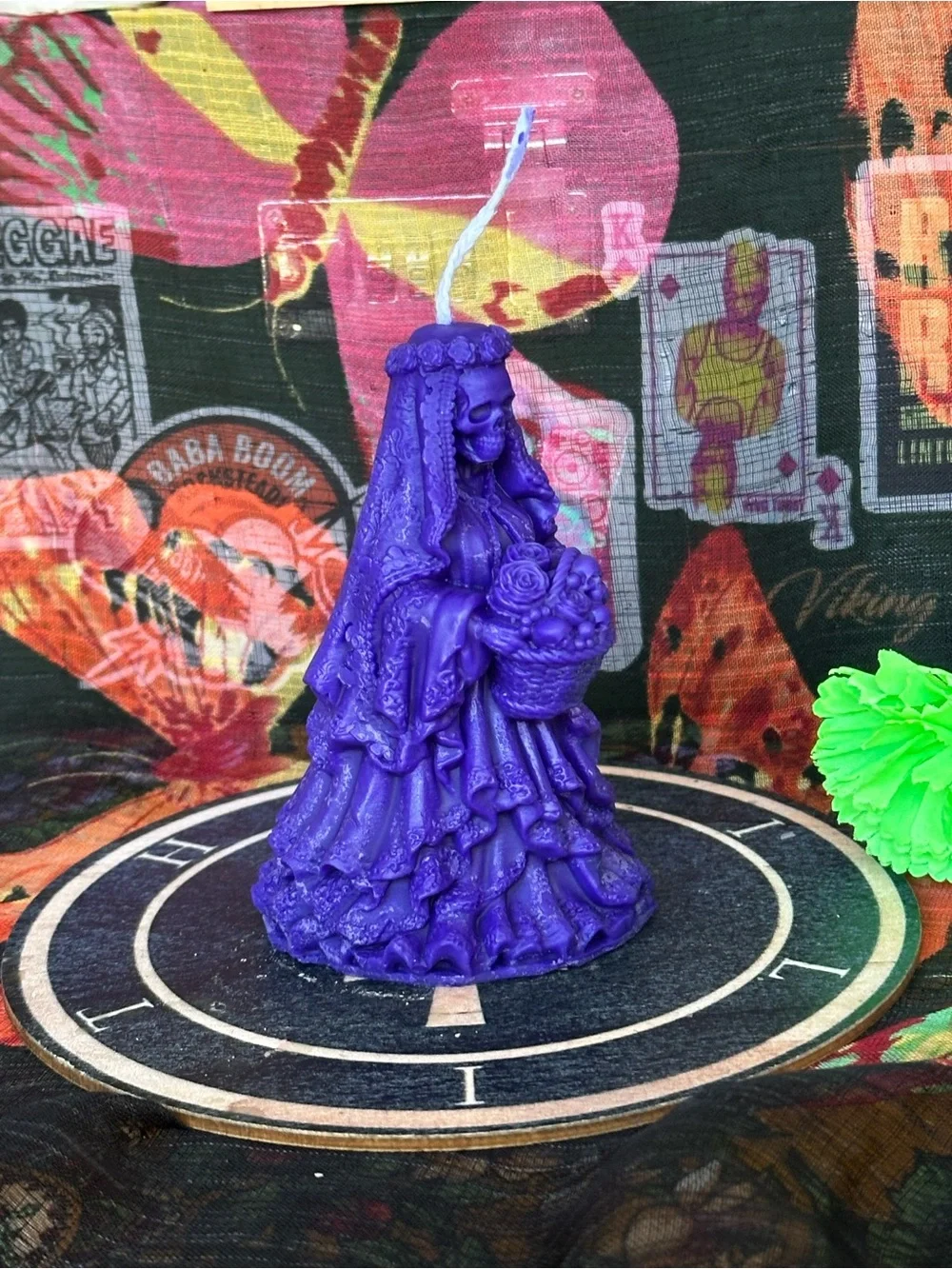 Handmade Purple Skeleton Bride Candle – Gothic Bride of Death